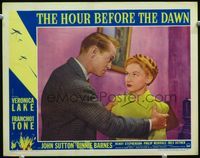 3b429 HOUR BEFORE THE DAWN LC #5 '44 great close portrait of Franchot Tone holding Veronica Lake!
