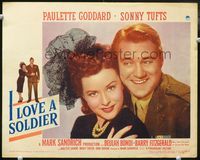 3b438 I LOVE A SOLDIER lobby card #4 '44 great romantic close up of Paulette Goddard & Sonny Tufts!