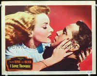 3b439 I LOVE TROUBLE LC '47 great c/u of Franchot Tone about to be kissed by sexiest Janet Blair!