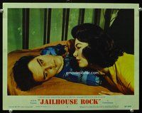 3b449 JAILHOUSE ROCK lobby card #3 '57 great super close up of Elvis Presley & Judy Tyler on bed!