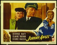 3b450 JOHNNY ANGEL LC '45 great close up of ship captain George Raft & sexy French Claire Trevor!