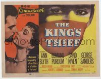 3b125 KING'S THIEF title lobby card '55 Ann Blyth romancing Edmund Purdom & art of masked Purdom!