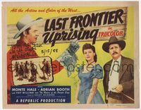 3b130 LAST FRONTIER UPRISING signed title card '47 by both cowboy Monte Hale & pretty Adrian Booth!