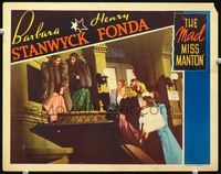 3b480 MAD MISS MANTON LC '38 Barbara Stanwyck in fur coat on balcony with pretty women on stairs!