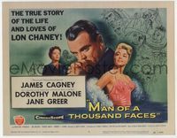 3b150 MAN OF A THOUSAND FACES title card '57 art of James Cagney as Lon Chaney Sr. by Reynold Brown!