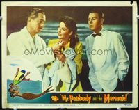 3b504 MR. PEABODY & THE MERMAID lobby card #4 '48 William Powell offers cigarette to sexy Ann Blyth!