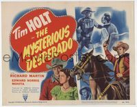 3b166 MYSTERIOUS DESPERADO title card '49 artwork of Tim Holt fighting, on horse, and with Movita!