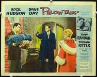 3b543 PILLOW TALK movie lobby card #7 '59 Tony Randall is angry at Rock Hudson as Doris Day watches!