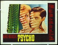 3b006 PSYCHO lobby card #1 '60 great close image of Janet Leigh & John Gavin by window with shadows!