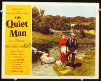 3b553 QUIET MAN LC #7 '51 John Ford, great image of John Wayne & Maureen O'Hara standing by stream!