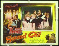 3b610 SOUND OFF lobby card '52 Blake Edwards, Mickey Rooney in tuxedo held by four sexy showgirls!
