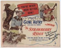 3b210 STRAWBERRY ROAN signed TC '47 by Gene Autry, who is with Gloria Henry, art of Champion!