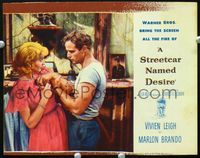 3b623 STREETCAR NAMED DESIRE LC '51 classic close up of Marlon Brando confronting Vivien Leigh!
