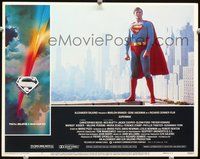 3b631 SUPERMAN lobby card #7 '78 great standing close up of Christopher Reeve by New York skyline!