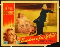 3b639 THEODORA GOES WILD LC '36 great c/u of Irene Dunne trying to hold Melvyn Douglas by coat!