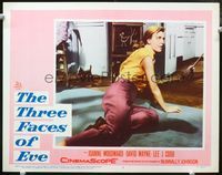 3b646 THREE FACES OF EVE lobby card #3 '57 great close up of schizophrenic Joanne Woodward on floor!