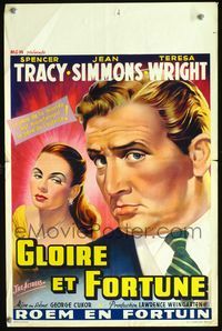 3c485 ACTRESS Belgian poster '53 great close-up art of skeptical Spencer Tracy & sexy Jean Simmons!