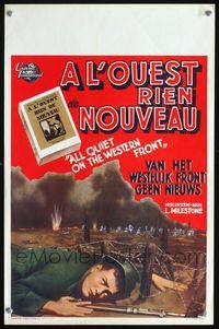 3c490 ALL QUIET ON THE WESTERN FRONT Belgian R50s cool art of Lew Ayres crawling under barbed wire!