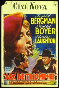 3c498 ARCH OF TRIUMPH Belgian '47 wonderful art of smoking Ingrid Bergman, Charles Boyer, Laughton!