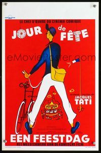 3c510 BIG DAY Belgian poster R70s Jour de fete, great art of mailman Jacques Tati by Rene Peron!