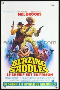 3c516 BLAZING SADDLES Belgian '74 classic Mel Brooks western, great different art of top stars!