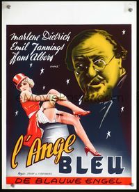 3c517 BLUE ANGEL Belgian movie poster R80s art of Emil Jannings, sexy showgirl Marlene Dietrich!