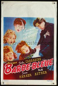 3c519 BLUEBEARD Belgian poster '40s wild art of psycho artist John Carradine strangling Jean Parker!