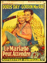 3c530 BY THE LIGHT OF THE SILVERY MOON Belgian '53 great romantic art of Doris Day & Gordon McRae!