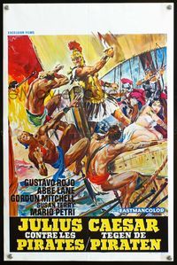 3c531 CAESAR AGAINST THE PIRATES Belgian '62Giulio Cesare Contro I Pirati, cool art of ship battle!