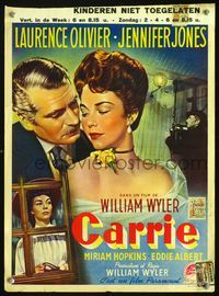 3c533 CARRIE Belgian poster '52 romantic art of Laurence Olivier & Jennifer Jones, William Wyler
