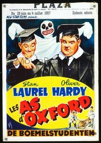 3c541 CHUMP AT OXFORD Belgian poster R50s great VB art of wacky graduates Laurel & Hardy w/ghost!