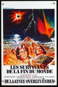3c555 DAMNATION ALLEY Belgian '77 Jan-Michael Vincent, cool artwork of post-apocalyptic scenery!