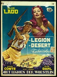 3c562 DESERT LEGION Belgian '53 cool Bos art of Alan Ladd in the Foreign Legion & sexy Arlene Dahl!