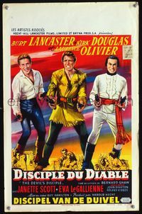 3c565 DEVIL'S DISCIPLE Belgian '59 different art of Burt Lancaster, Kirk Douglas, Laurence Olivier!