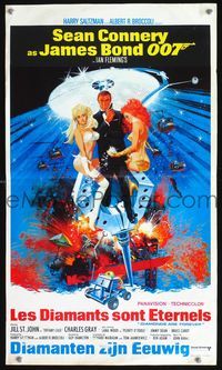 3c567 DIAMONDS ARE FOREVER Belgian poster '71 Sean Connery as James Bond 007 by Robert McGinnis!