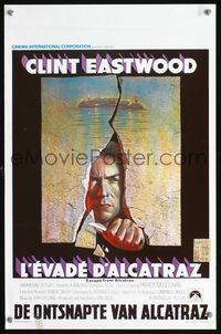 3c572 ESCAPE FROM ALCATRAZ Belgian poster '79 cool artwork of Clint Eastwood busting out by Lettick!
