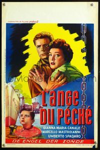 3c575 ETERNAL CHAIN Belgian movie poster '52 L'eterna catena, close-up art of Marcello Mastroianni!