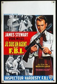 3c579 FBI STORY Belgian '59 great art of detective Jimmy Stewart putting magazine in machine gun!