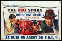 3c578 FBI STORY Belgian poster '59 cool, different art of detective Jimmy Stewart & Vera Miles!