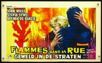 3c582 FLAME IN THE STREETS Belgian '61 interracial romance, cool art of John Mills & Sylvia Syms!