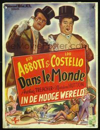 3c629 IN SOCIETY Belgian poster '44 great art of Bud Abbott & Lou Costello in top hat & tuxedo!