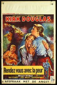 3c637 JUGGLER Belgian poster '53 cool art of both tough & depressed Kirk Douglas, Milly Vitale!