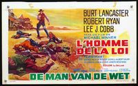 3c648 LAWMAN Belgian poster '71 great art of sheriff Burt Lancaster gunning down lots of bad guys!