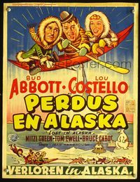 3c658 LOST IN ALASKA Belgian '52 great wacky artwork of Bud Abbott & Lou Costello paddling the air!