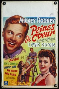 3c660 LOVE LAUGHS AT ANDY HARDY Belgian '47 wonderful artwork of Mickey Rooney with sexy girl!