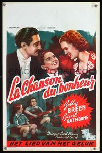 3c668 MAKE A WISH Belgian poster '40s art of Bobby Breen, Basil Rathbone, & Marion Claire by Milley!