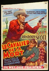 3c671 MAN IN THE SADDLE Belgian poster '51 really cool art of two-fisted cowboy Randolph Scott!