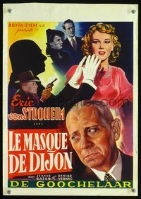 3c675 MASK OF DIIJON Belgian poster '46 great close-up artwork of Erich Von Stroheim, Jeanne Bates!