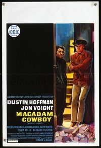3c677 MIDNIGHT COWBOY Belgian '69 cool art of Dustin Hoffman, out-of-towner cowboy Jon Voight!