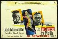 3c678 MISFITS Belgian poster '61 cool art of Clark Gable, sexy Marilyn Monroe, Montgomery Clift!